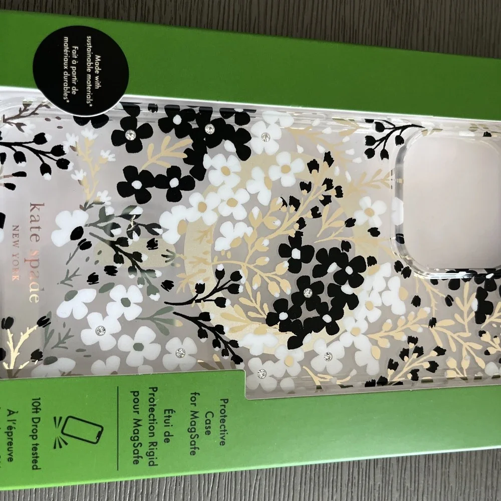 KATE SPADE Protective Case Magsafe For‎ IPHONE 15 PRO MAX Floral Silver Clear
